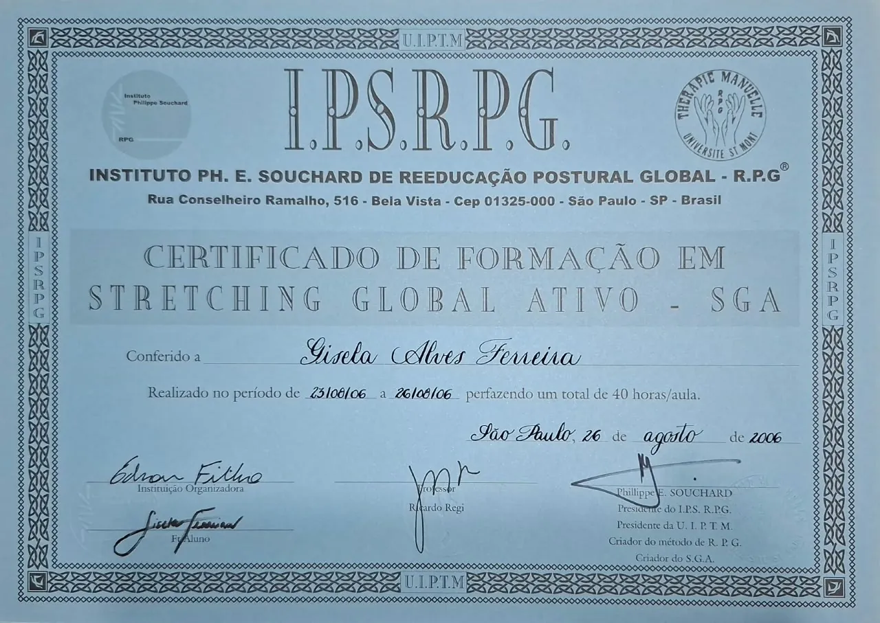 Certificado de Formação em Stretching Global Ativo (SGA)
